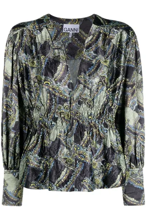 Ganni V-neck long-sleeve blouse