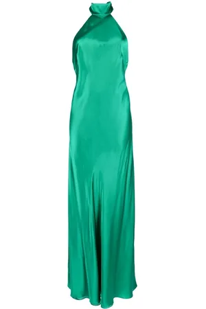 Michelle Mason Backless halter-neck tie gown