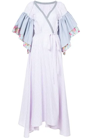 Natasha Zinko Floral striped ruffle sleeve wrap dress