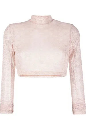 Philipp Plein Monogram cropped tulle top