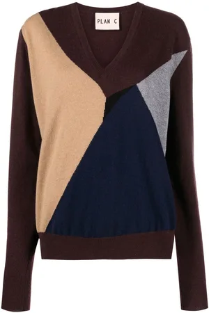 Plan C Colour-block V-neck jumper