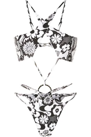 AMIR SLAMA Floral-print crossover swimsuit