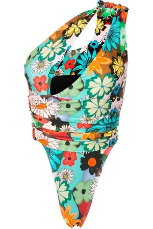 AMIR SLAMA Floral-print one-shoulder swimsuit