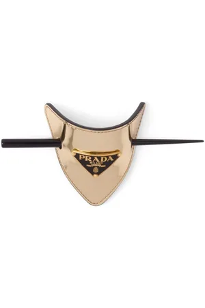Prada Triangle-logo leather hair clasp