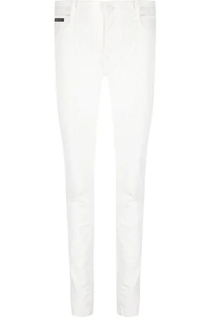 Philipp Plein Crackle-textured denim leggings