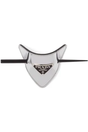 Prada Triangle-logo leather hair clasp