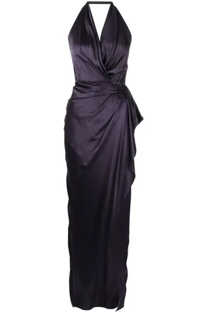 Michelle Mason Satin backless halter-neck gown