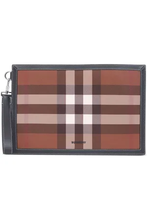 Burberry Check-pattern leather pouch