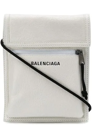 Balenciaga White Leather Graffiti Explorer Pouch Crossbody Bag