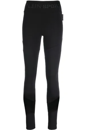 Philipp Plein Ribbed-panelled cotton leggings