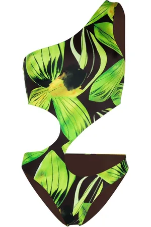 Louisa Ballou Leaf-print one shoulder swimsuit