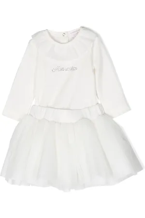 MONNALISA Rhinestone-logo ruffled dress