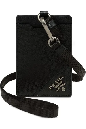 Prada Navy Blue Saffiano Leather ID Badge Holder Lanyard