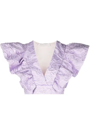 Serafini Floral-jacquard ruffled crop top