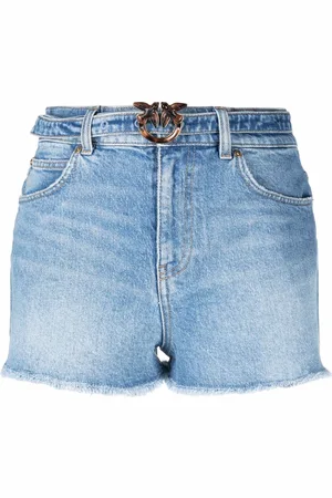 Pinko Logo-buckle belted denim shorts