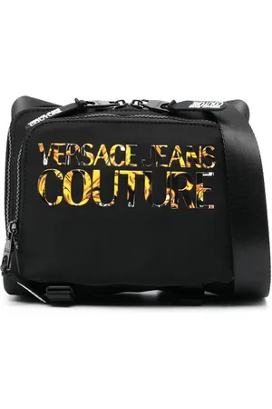 Versace Jeans Men's V-Emblem Logo Couture Black Crossbody Bag - Messenger