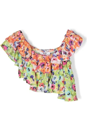Msgm Asymmetric floral-pattern top