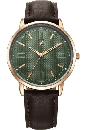 Fastrack Stunners X Quartz Analog Green Dial Leather Strap Watch For Guys