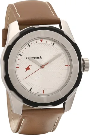 Fastrack Quartz Analog Silver Dial Leather Strap Watch for Guys