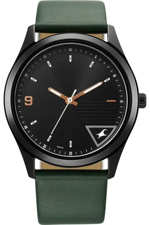 Fastrack Stunners Quartz Analog Black Dial Green Leather Strap Watch For Guys