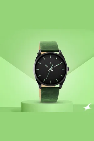 Fastrack After Dark Black Dial Green Leather Strap Watch for Guys