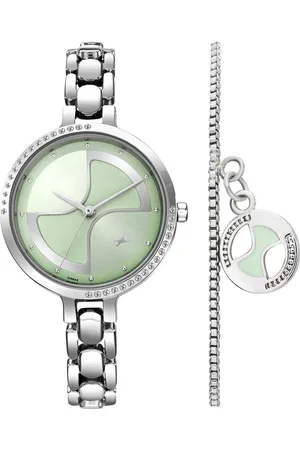 Fastrack Pulse Quartz Analog Green Dial Metal Strap Watch For Girls
