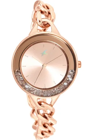 Fastrack Glitch Quartz Analog Rose Gold Dial Metal Strap Watch for Girls