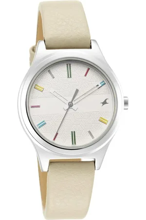 Fastrack Stunners Quartz Analog White Dial Leather Strap Watch for Girls