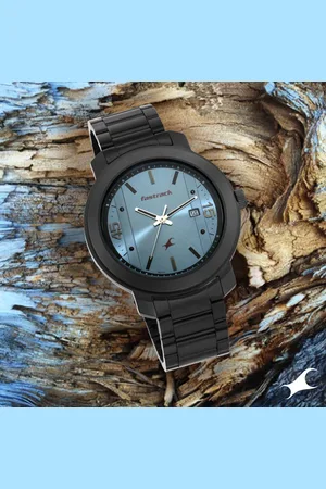 Fastrack Bare Basics Quartz Analog with Date Blue Dial Stainless Steel Strap Watch for Guys