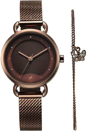 Fastrack Pulse Quartz Analog Brown Dial Stainless Steel Strap Watch for Girls