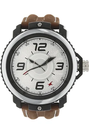Fastrack Quartz Analog Silver Dial Leather Strap Watch for Guys