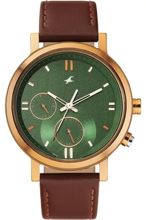 Fastrack Tick Tock Quartz Analog Green dial Leather Strap Watch for Guys