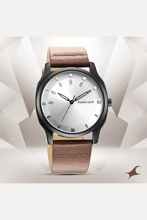 Fastrack Stunners Quartz Analog Silver Dial Leather Strap Watch for Guys