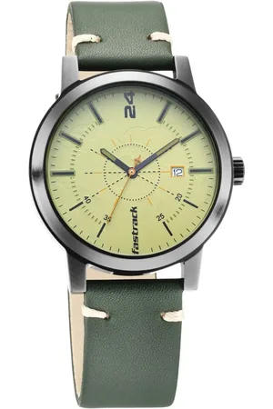 Fastrack Tripster Quartz Analog Green Dial Leather Strap Watch for Guys