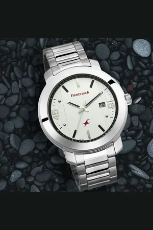 Fastrack Bare Basics Quartz Analog with Date White Dial Stainless Steel Strap Watch for Guys