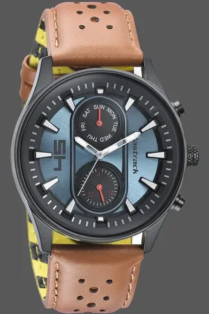 Fastrack Fastfit Quartz Analog with Day and Date Blue Dial Leather Strap Watch for Guys