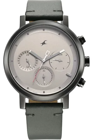 Fastrack Tick Tock Quartz Analog Grey Dial With Grey Leather Strap Watch for Guys