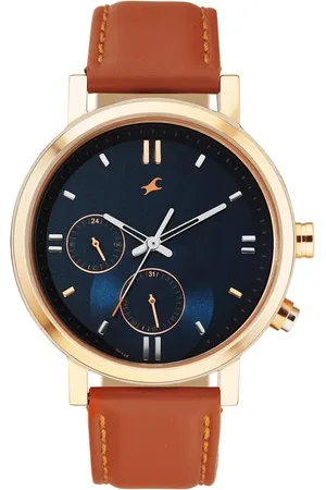 Fastrack Tick Tock Quartz Analog Blue dial Leather Strap Watch for Guys