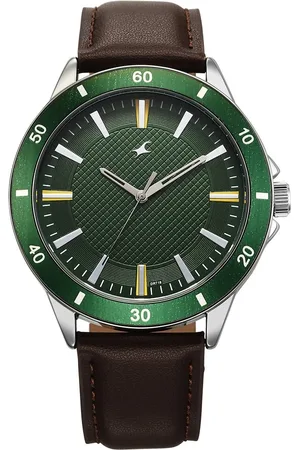 Fastrack Stunners X Quartz Analog Green Dial Leather Strap Watch For Guys
