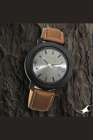 Fastrack Bare Basics Quartz Analog with Date Grey Dial Leather Strap Watch for Guys