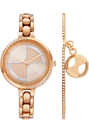 Fastrack Pulse Quartz Analog Rose Gold Dial Metal Strap Watch For Girls