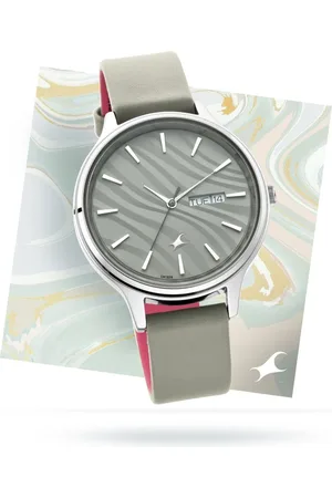 Fastrack Ruffles Quartz Analog with Day and Date Grey Dial Leather Strap Watch for Girls