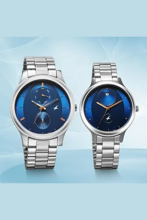 Fastrack Mixmatched Quartz Multifunction Blue Dial Silver Stainless Steel Strap Watch For Couple