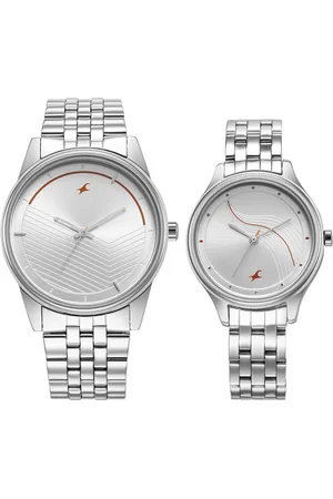 Fastrack Mixmatched Quartz Analog Silver Dial Silver Stainless Steel Strap Watch for Couple