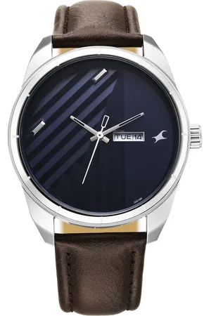 Fastrack Fleek Quartz Analog with Day and Date Blue Dial Leather Strap Watch For Guys