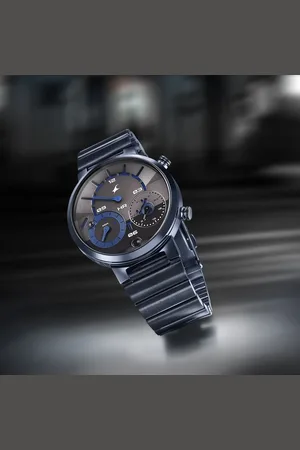 Fastrack Gambit Micromotor Black Dial Blue Metal Strap Analog Watch for Guys