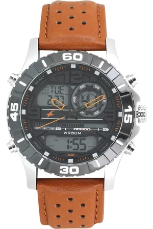 Fastrack Quartz Analog Digital Grey Dial Leather Strap Watch for Guys