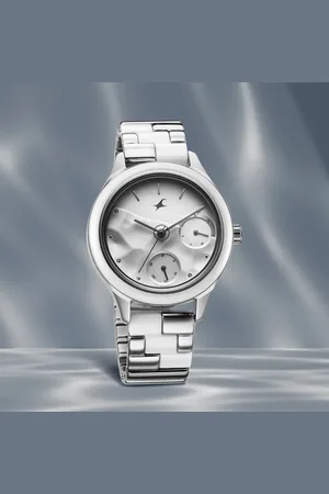 Fastrack Cerame Quartz Multifunction Silver Dial With Silver Color Steel & Ceramic Strap Watch For Girls
