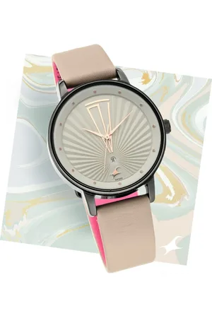 Fastrack Ruffles Quartz Analog with Date Grey Dial Leather Strap Watch for Girls