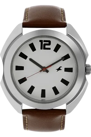 Fastrack Quartz Analog White Dial Leather Strap Watch for Guys